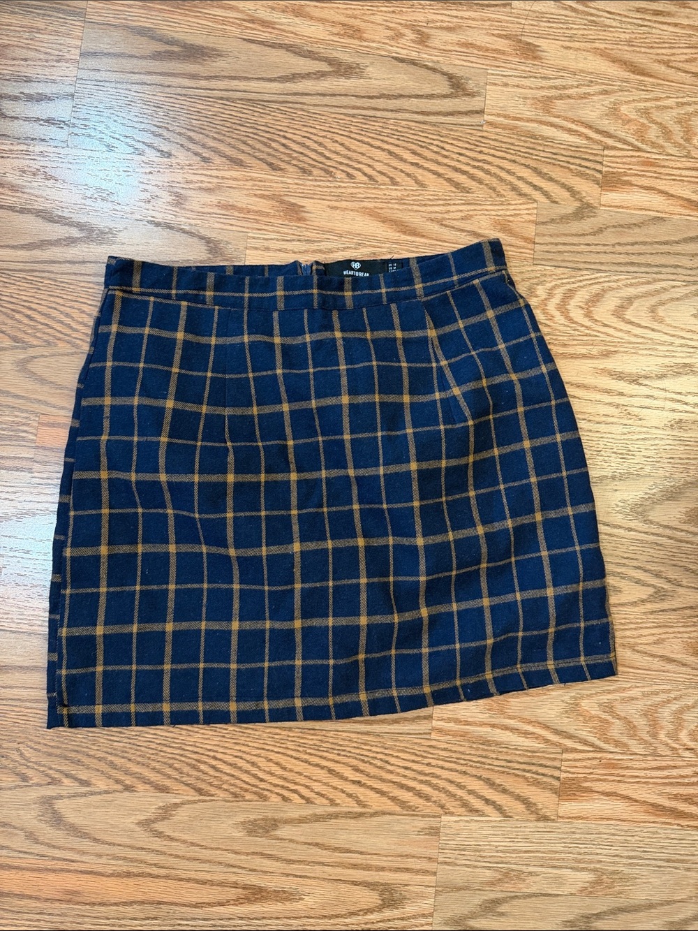Plaid Navy and Tan Mini Skirt